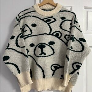 Cute Teddy Bear Knit Sweater Cozy Soft Pullover